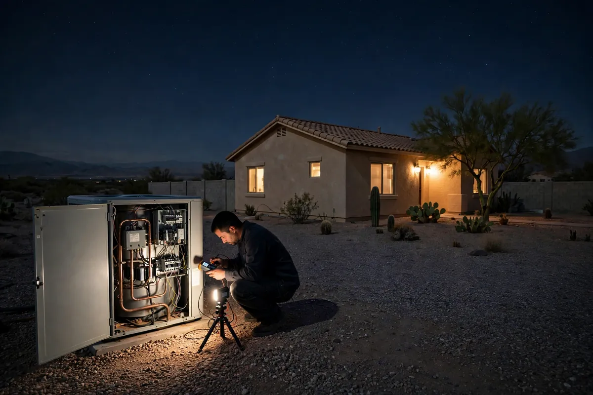 Emergency AC Repair Gila Bend, AZ — cooling restored to an Arizona home at night