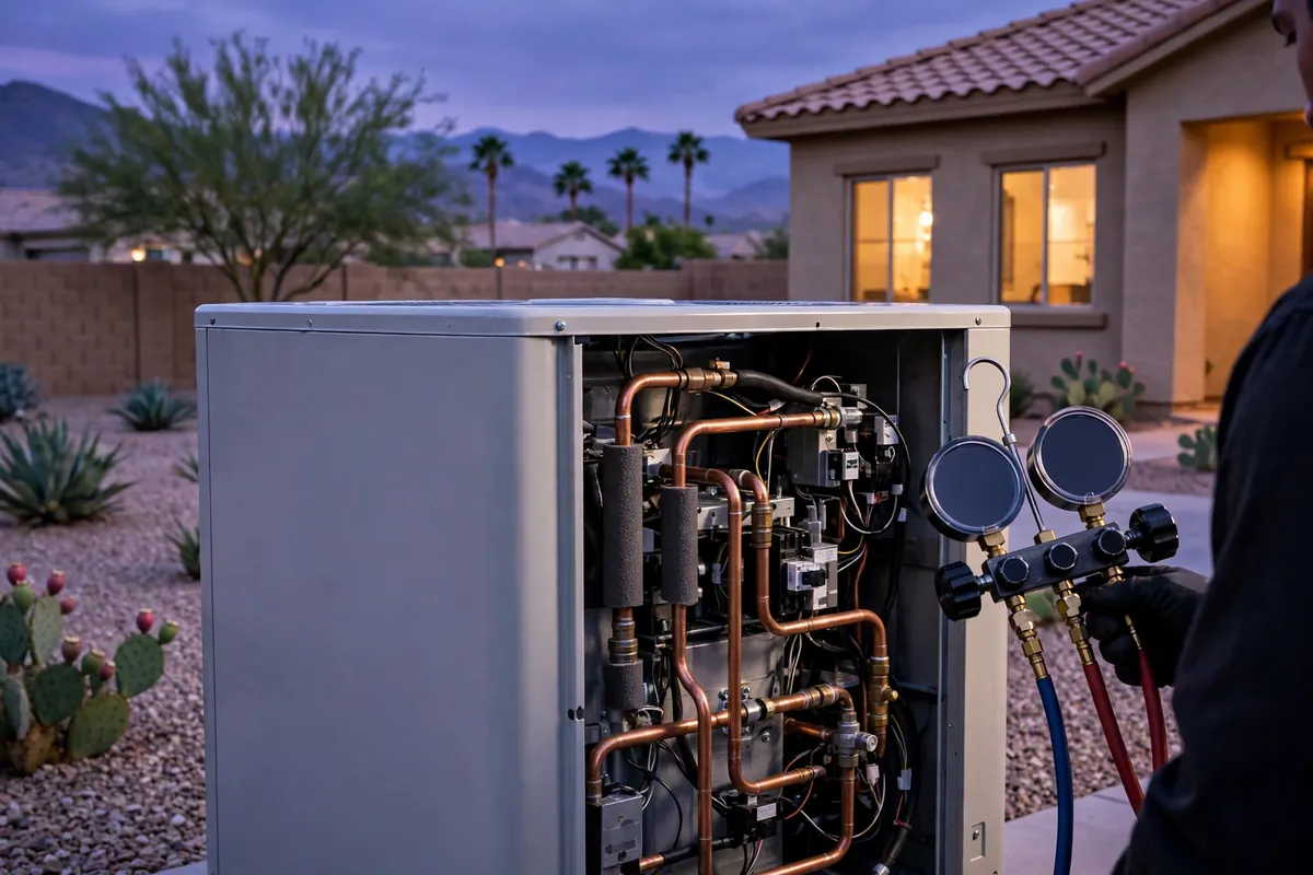 Emergency AC Repair Gilbert, AZ — emergency repair work on a condenser in the heat