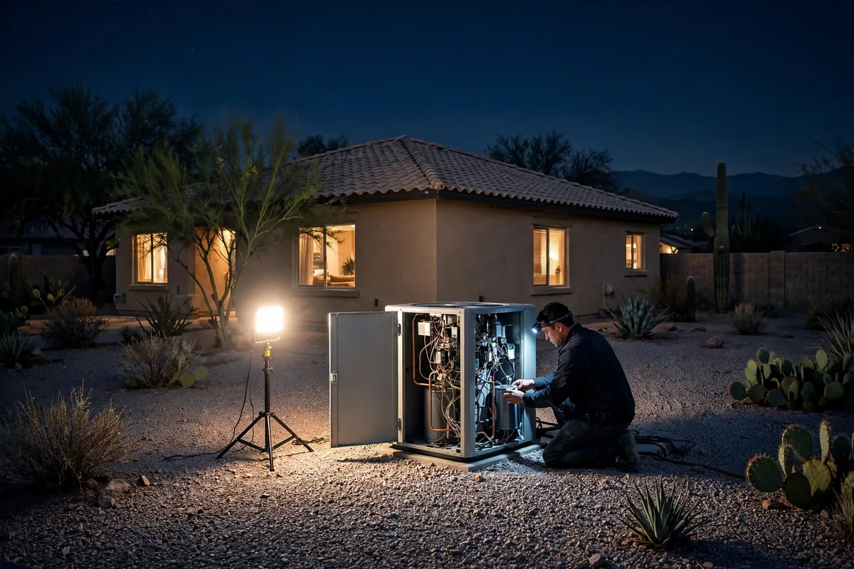 Emergency AC Repair Glendale, AZ — a pro checking gauges on a failed unit