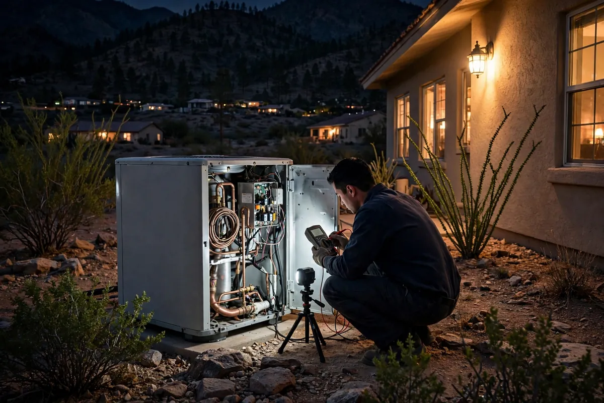 Emergency AC Repair Hualapai, AZ — emergency repair work on a condenser in the heat
