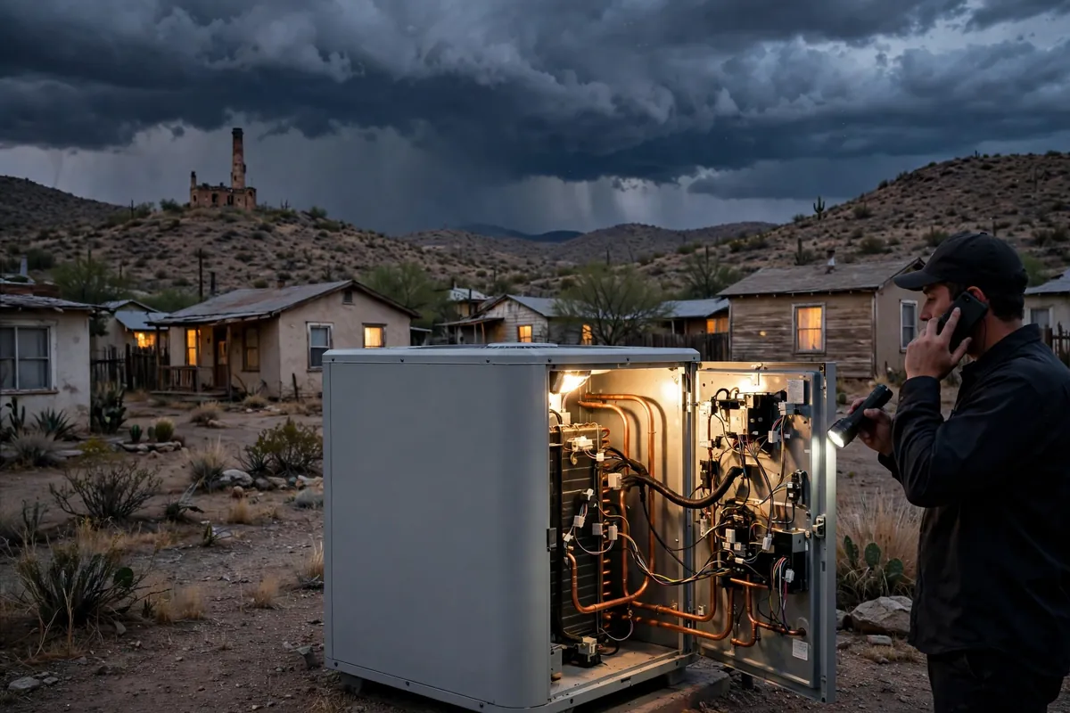 Emergency AC Repair Humboldt, AZ — a technician restoring cooling at dusk