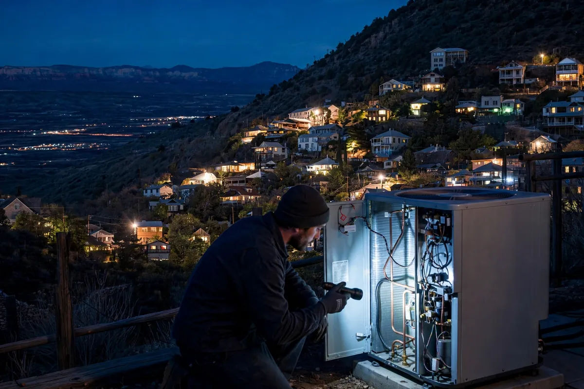 Emergency AC Repair Jerome, AZ — emergency repair work on a condenser in the heat
