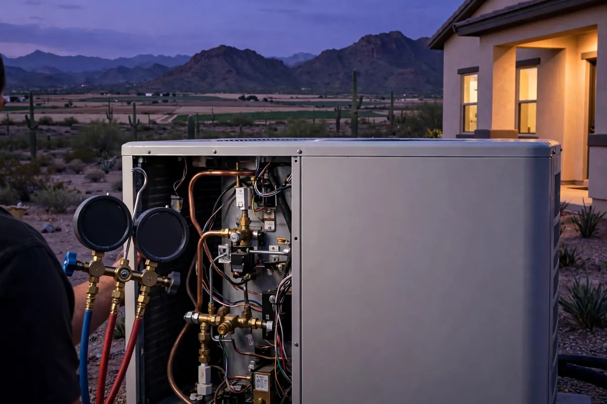 Emergency AC Repair Marana, AZ — emergency repair work on a condenser in the heat