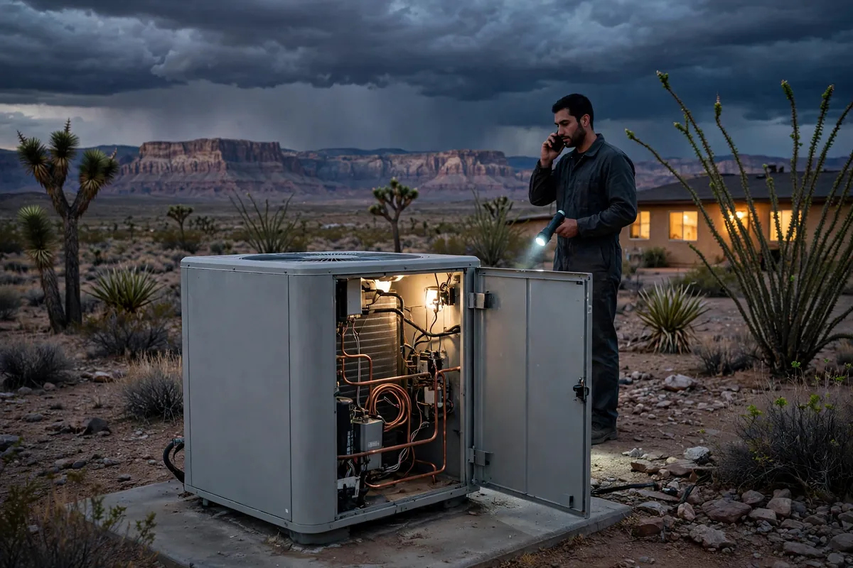 Emergency AC Repair Meadview, AZ — emergency repair work on a condenser in the heat