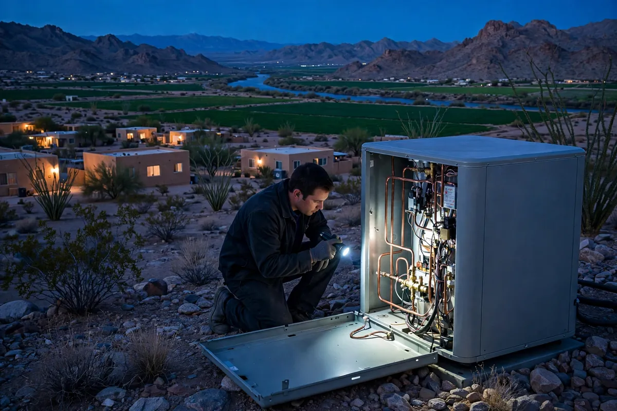 Emergency AC Repair Mohave Valley, AZ — emergency repair work on a condenser in the heat
