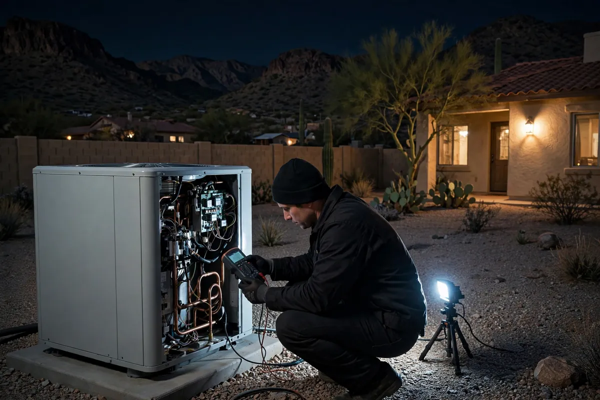 Emergency AC Repair New River, AZ — emergency repair work on a condenser in the heat