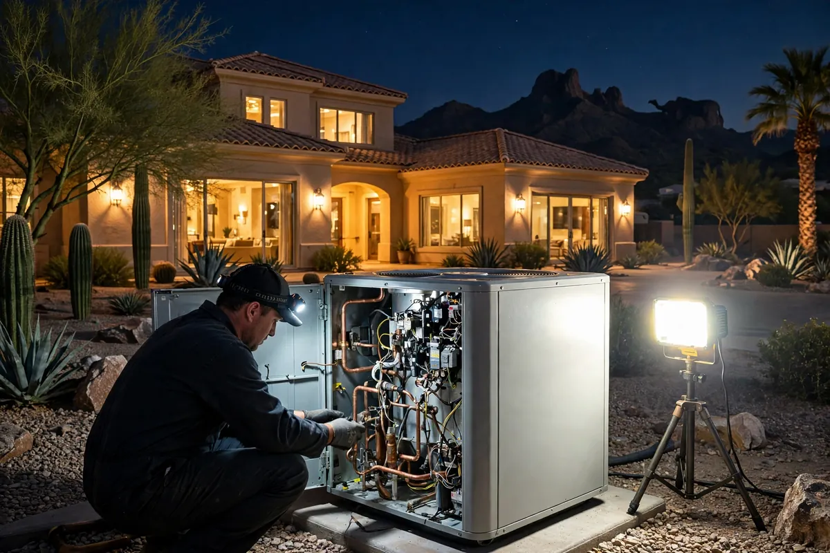 Emergency AC Repair Paradise Valley, AZ — cooling restored to an Arizona home at night