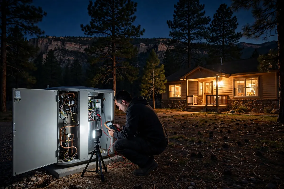 Emergency AC Repair Payson, AZ — emergency repair work on a condenser in the heat