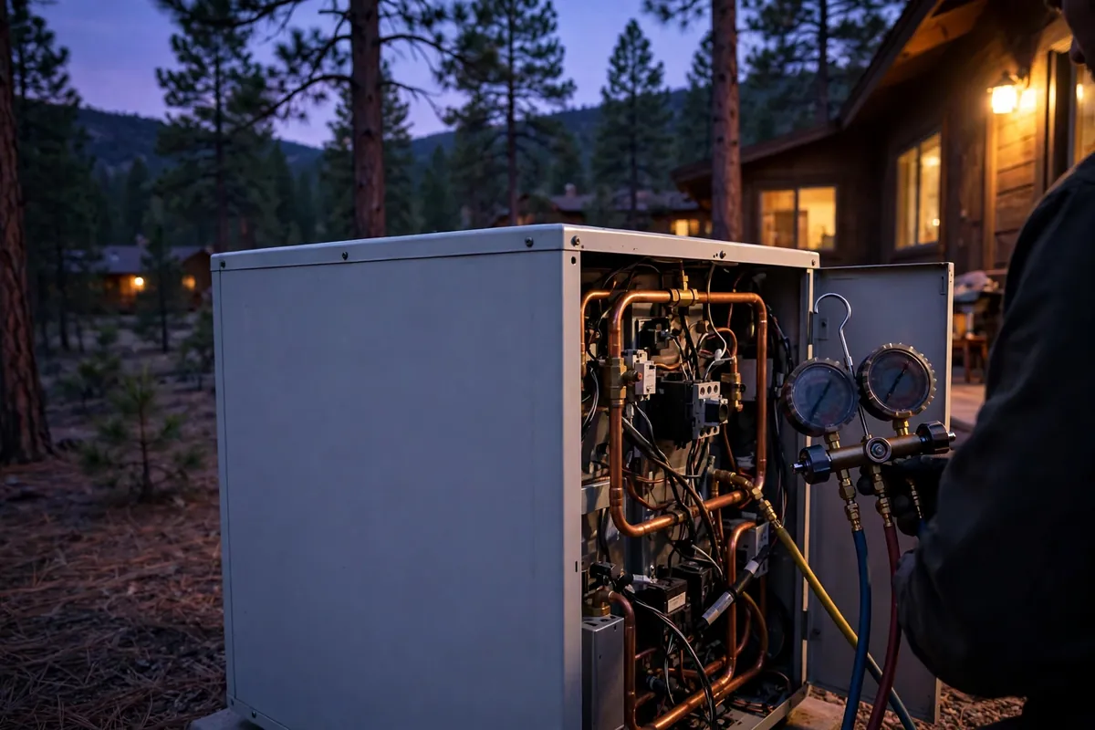 Emergency AC Repair Pine, AZ — a technician restoring cooling at dusk