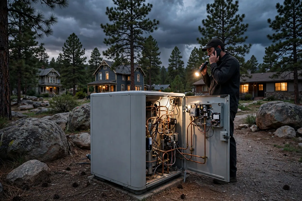 Emergency AC Repair Prescott, AZ — a pro checking gauges on a failed unit