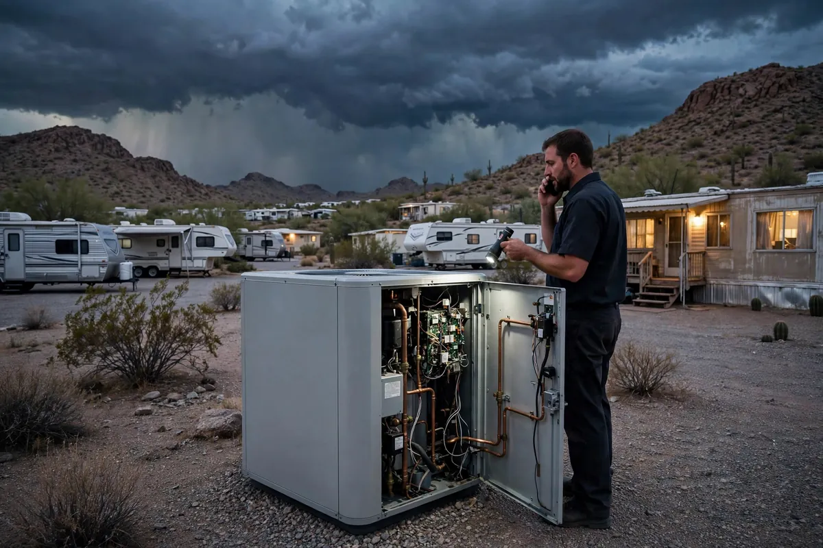 Emergency AC Repair Quartzsite, AZ — cooling restored to an Arizona home at night