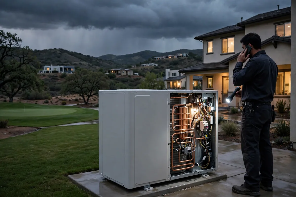 Emergency AC Repair Rio Rico, AZ — a pro checking gauges on a failed unit