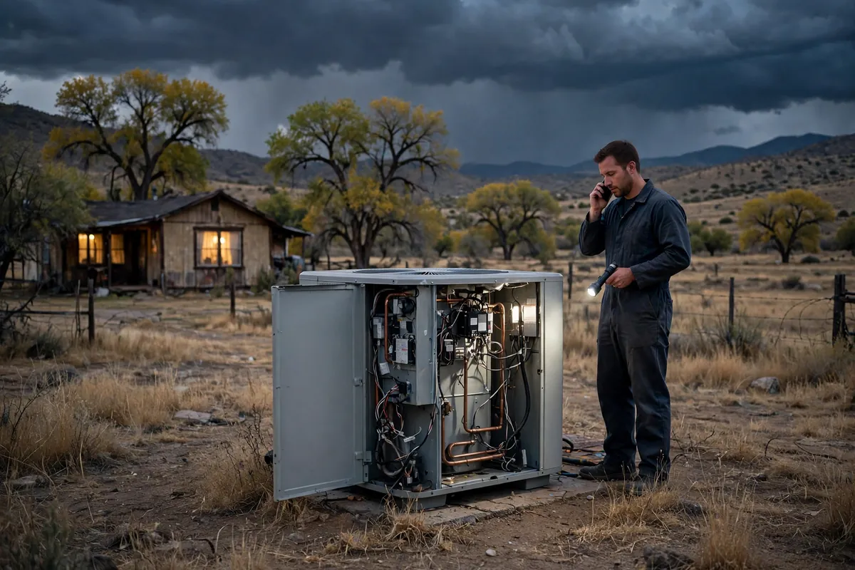 Emergency AC Repair Skull Valley, AZ — a pro checking gauges on a failed unit