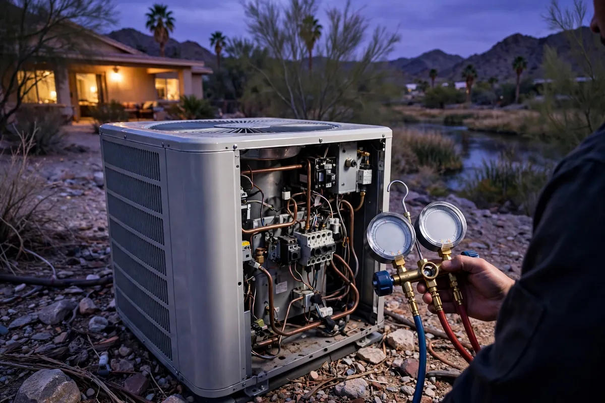 Emergency AC Repair Topock, AZ — emergency repair work on a condenser in the heat