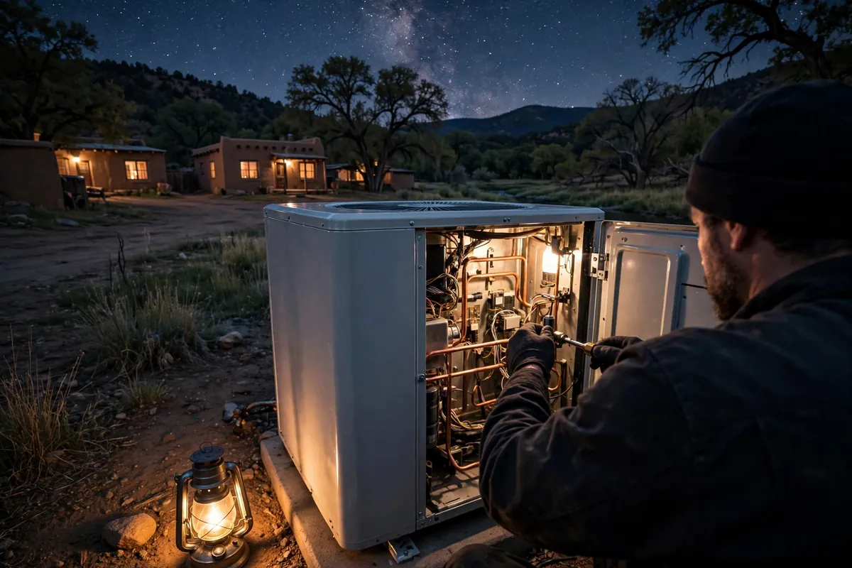 Emergency AC Repair Tumacacori, AZ — emergency repair work on a condenser in the heat
