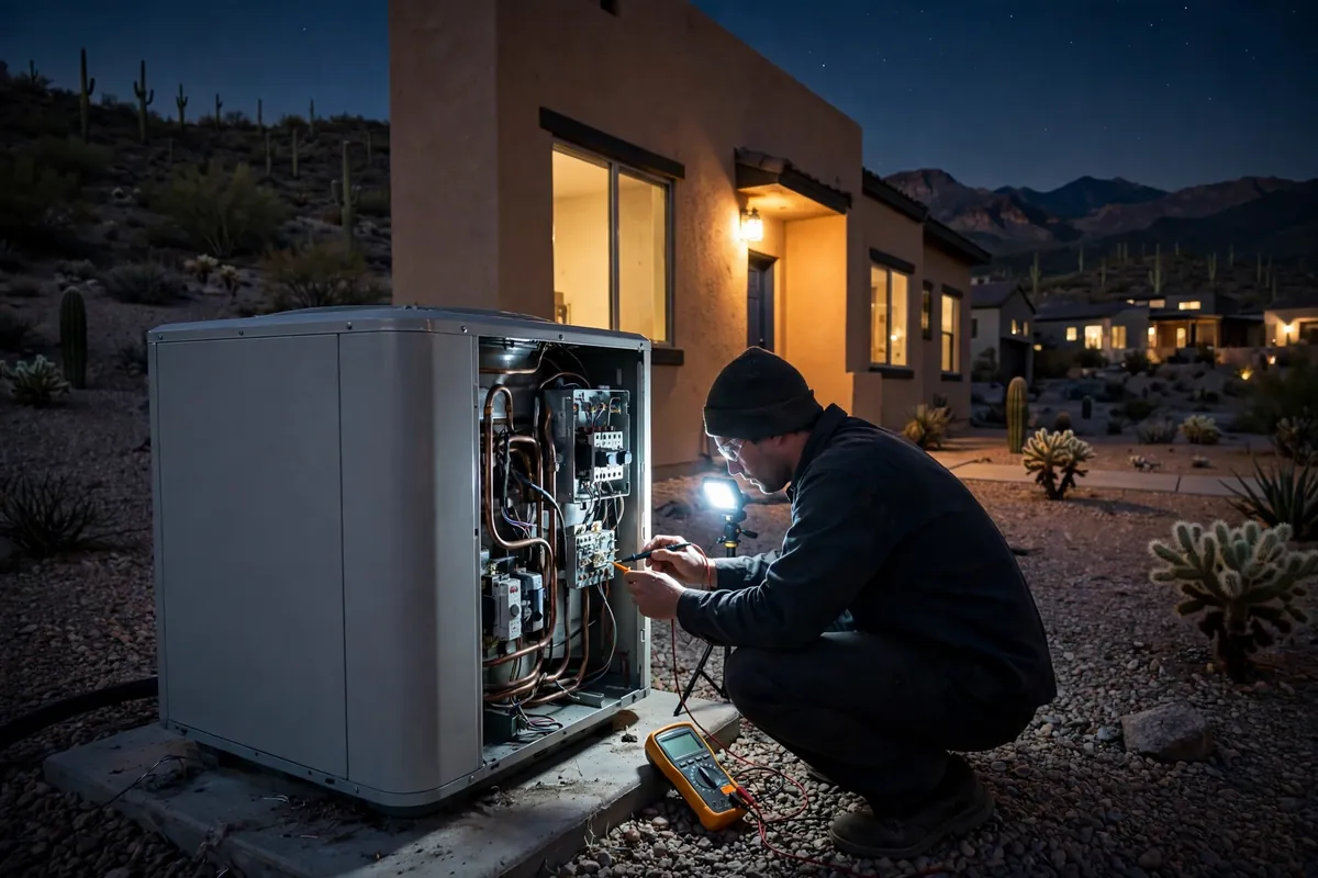 Emergency AC Repair Vail, AZ — emergency repair work on a condenser in the heat