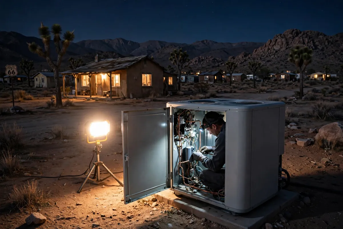 Emergency AC Repair Valentine, AZ — a pro checking gauges on a failed unit
