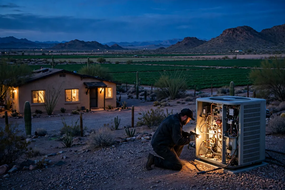 Emergency AC Repair Valley Farms, AZ — cooling restored to an Arizona home at night