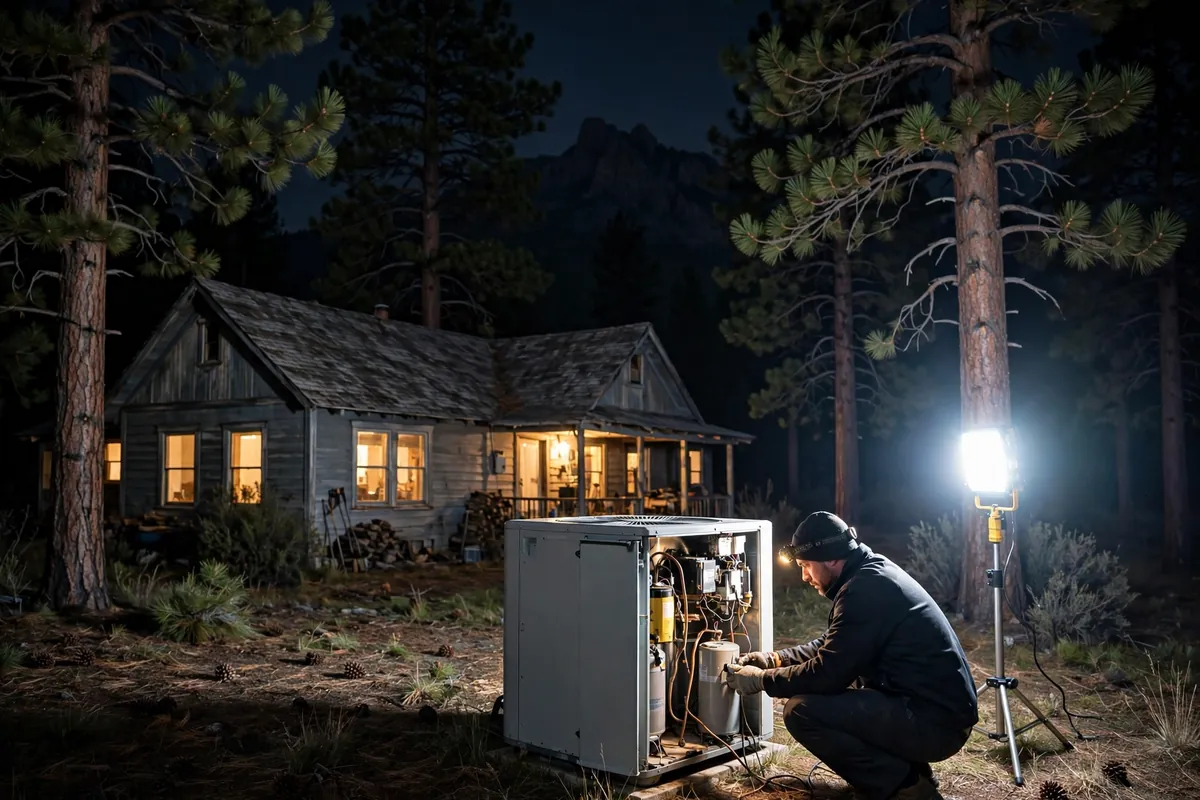 Emergency AC Repair Williams, AZ — a technician restoring cooling at dusk