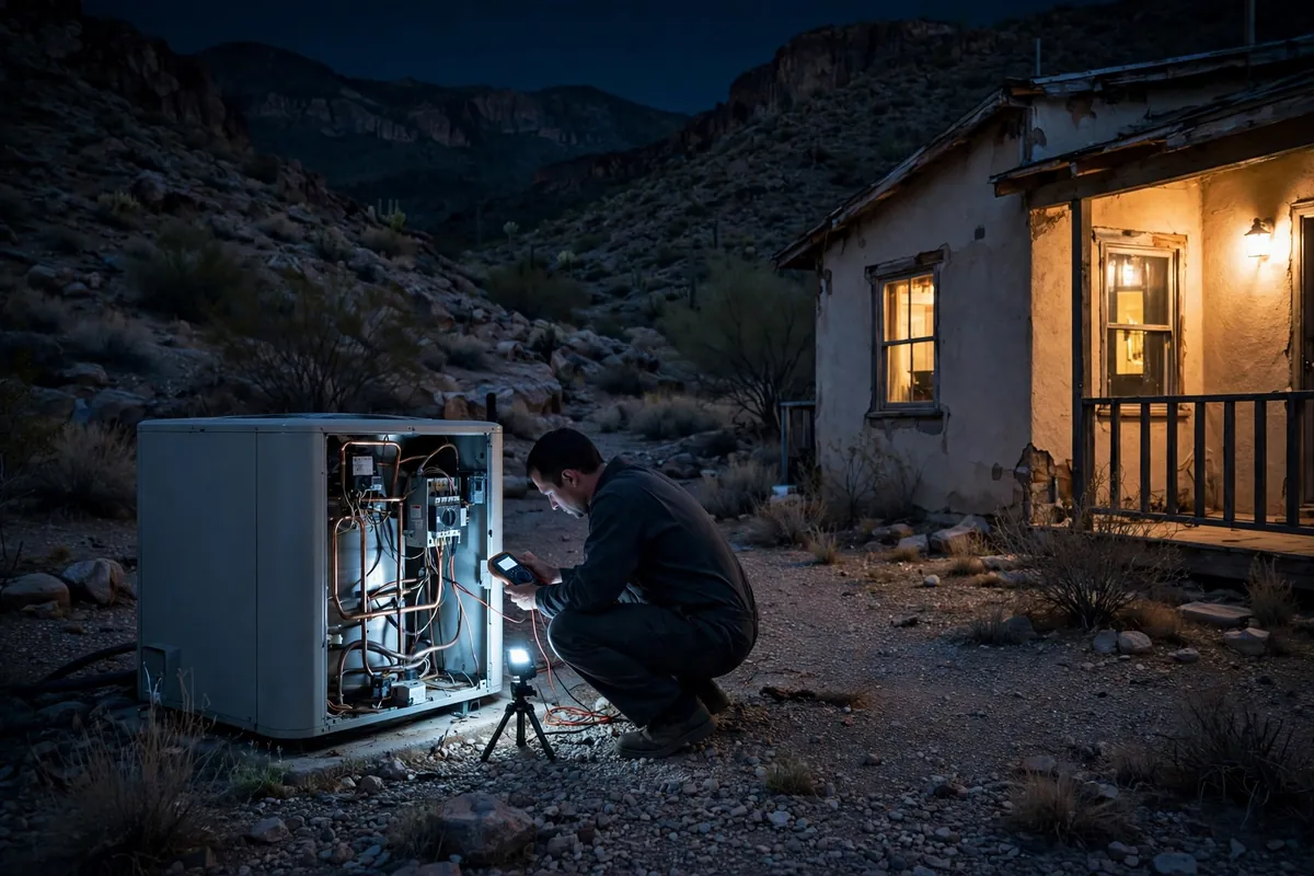Emergency AC Repair Winkelman, AZ — emergency repair work on a condenser in the heat