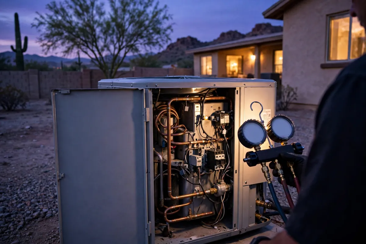 Emergency AC Repair Wittmann, AZ — emergency repair work on a condenser in the heat