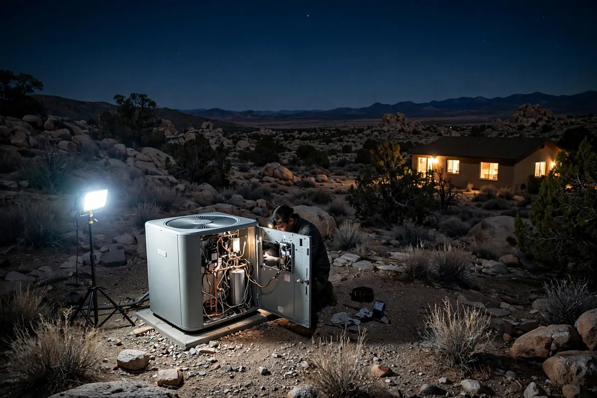Emergency AC Repair Yarnell, AZ — a pro checking gauges on a failed unit