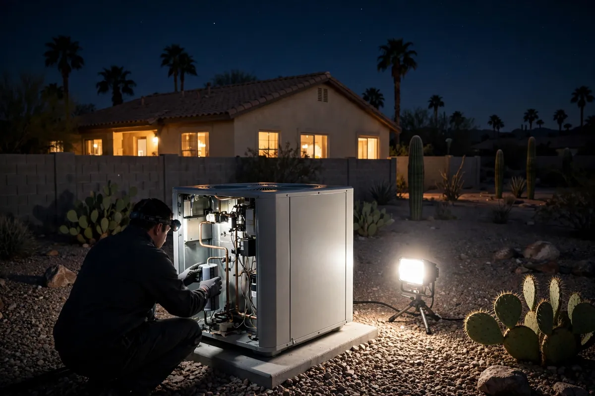 Emergency AC Repair Youngtown, AZ — emergency repair work on a condenser in the heat