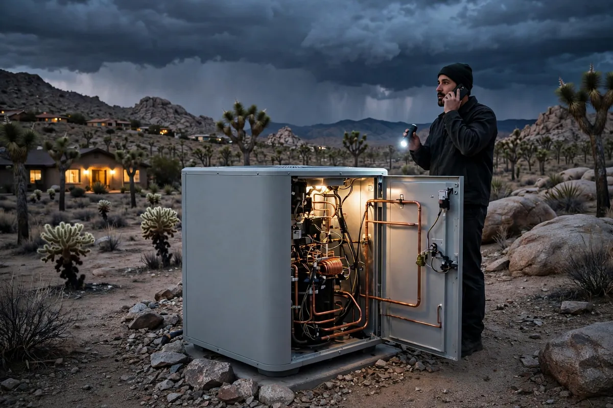 Emergency AC Repair Yucca, AZ — emergency repair work on a condenser in the heat